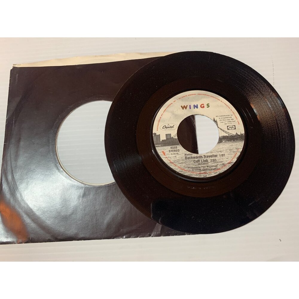 Wings 45 RPM Vinyl Record With A Little Luck & Backwards Traveller / Cuff Link 1